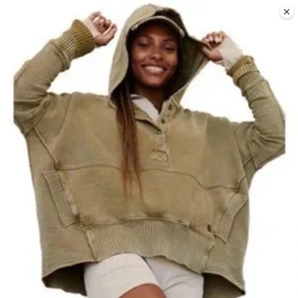 Free People FP Movement Honey Dove Pullover Hoodie L Army Olive Green Oversized - Picture 2 of 15